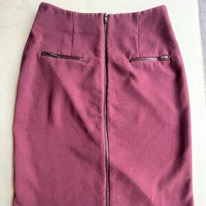 Worthington Burgundy Full Zip Pencil Skirt Midi Size 14 Office Siren 27" Long